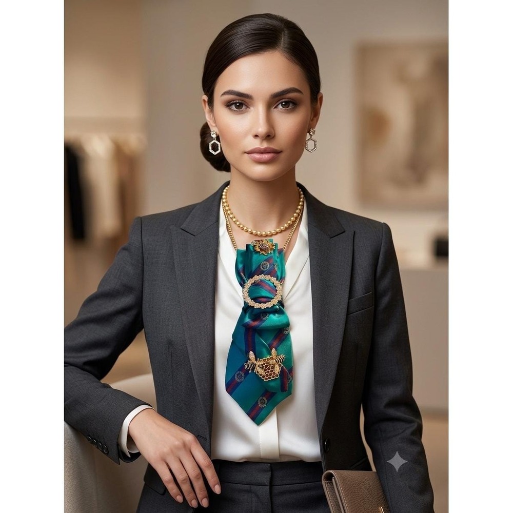 Liberty of London Silk Tie Statement Necklace Bee Honeycomb Brooch Earrings Set